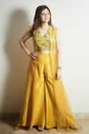 Shop_Riraan Couture_Yellow Monga Silk V Neck Chanderi Jacket And Palazzo Set _at_Aza_Fashions