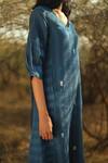 Shorshe Clothing_Blue Linen Striped Tunic And Pant Set_Online_at_Aza_Fashions