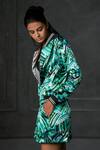 Buy_Redefine_Green Mashru Print Stripe Collared Neck Rush Reversible Bomber Jacket  _Online_at_Aza_Fashions