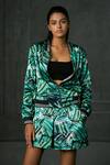 Shop_Redefine_Green Mashru Print Stripe Collared Neck Rush Reversible Bomber Jacket  _Online_at_Aza_Fashions