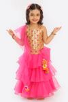 Buy_Free Sparrow_Pink Layered Lehenga Set For Girls_at_Aza_Fashions