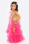 Buy_Free Sparrow_Pink Layered Lehenga Set For Girls_Online_at_Aza_Fashions