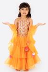 Buy_Free Sparrow_Orange Layered Lehenga Set For Girls_at_Aza_Fashions