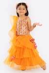 Free Sparrow_Orange Layered Lehenga Set For Girls_Online_at_Aza_Fashions
