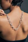 Buy_Flower Child By Shaheen Abbas_Silver Plated Hammered Link Necklace_at_Aza_Fashions