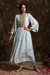 Kanika Sharma_Blue Silk Foil Round Kurta And Dhoti Pant Set _Online_at_Aza_Fashions
