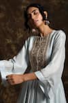 Buy_Kanika Sharma_Blue Silk Foil Round Kurta And Dhoti Pant Set _Online_at_Aza_Fashions
