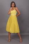 Buy_Couche_Yellow Jacquard And Taffeta Woven Waterfall Textured Midi Dress  _at_Aza_Fashions