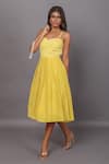 Couche_Yellow Jacquard And Taffeta Woven Waterfall Textured Midi Dress  _Online_at_Aza_Fashions