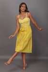 Buy_Couche_Yellow Jacquard And Taffeta Woven Waterfall Textured Midi Dress  _Online_at_Aza_Fashions