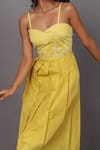 Shop_Couche_Yellow Jacquard And Taffeta Woven Waterfall Textured Midi Dress  _Online_at_Aza_Fashions