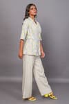 Shop_Couche_Beige Lino Bordado (viscose+linen) Embroidery Top And Flared Pant Set  _at_Aza_Fashions