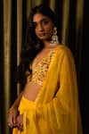 Buy_Kalakaari By Sagarika_Yellow Blouse Silk Printed Floral V Neck Striped Lehenga Set_Online_at_Aza_Fashions