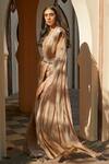 Radhika & Raghav_Gold Organza And Tulle Fringe Detail Pre-stitched Saree With Blouse  _Online_at_Aza_Fashions