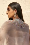 Radhika & Raghav_Purple Silk Organza Embroidery Sequin Sweetheart Neck Cape Lehenga Set  _at_Aza_Fashions