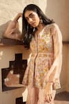 Buy_Radhika & Raghav_Peach Silk And Organza Embroidery Sequin V Neck Kurta & Sharara Set  _at_Aza_Fashions