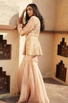 Radhika & Raghav_Peach Silk And Organza Embroidery Sequin V Neck Kurta & Sharara Set  _Online_at_Aza_Fashions