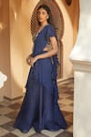 Radhika & Raghav_Blue Chiffon And Tulle Embroidery Ruffle Pre-stitched Saree With Blouse  _Online_at_Aza_Fashions