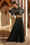 Buy_Radhika & Raghav_Black Organza And Velvet Embroidery Sequin Round Cape Lehenga Set  _at_Aza_Fashions