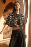 Shop_Radhika & Raghav_Black Organza And Velvet Embroidery Sequin Round Cape Lehenga Set  _Online_at_Aza_Fashions