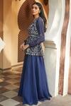 Radhika & Raghav_Blue Organza And Tulle Embroidery Sequin V Neck Kurta Sharara Set _Online_at_Aza_Fashions