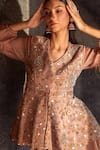 Buy_Radhika & Raghav_Brown Organza And Tulle Embroidery Sequin V Neck Kurta Sharara Set  _Online_at_Aza_Fashions