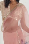 Limerick By Abirr N' Nanki_Pink Organza V Neck Embroidered Blouse _Online_at_Aza_Fashions