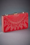 RI.Ritu Kumar_Red Embroidered Box Clutch _Online_at_Aza_Fashions