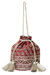 Buy_RI.Ritu Kumar_Maroon Beads Embellished Bucket Bag _at_Aza_Fashions