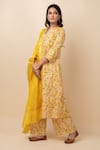 Buy_Kalakaari By Sagarika_Yellow Kurta And Pant Cotton Printed Floral Notched Set _at_Aza_Fashions