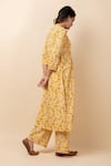 Shop_Kalakaari By Sagarika_Yellow Kurta And Pant Cotton Printed Floral Notched Set _at_Aza_Fashions