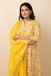 Buy_Kalakaari By Sagarika_Yellow Kurta And Pant Cotton Printed Floral Notched Set _Online_at_Aza_Fashions