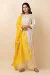 Buy_Kalakaari By Sagarika_Yellow Kurta And Pant Cotton Printed Floral Keyhole Set _at_Aza_Fashions