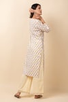 Shop_Kalakaari By Sagarika_Yellow Kurta And Pant Cotton Printed Floral Keyhole Set _at_Aza_Fashions