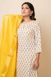 Kalakaari By Sagarika_Yellow Kurta And Pant Cotton Printed Floral Keyhole Set _Online_at_Aza_Fashions