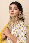 Shop_Kalakaari By Sagarika_Yellow Kurta And Pant Cotton Printed Floral Keyhole Set _Online_at_Aza_Fashions