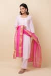 Buy_Kalakaari By Sagarika_Pink Kurta And Pant Cotton Printed Striped Round Set _at_Aza_Fashions