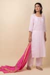 Kalakaari By Sagarika_Pink Kurta And Pant Cotton Printed Striped Round Set _Online_at_Aza_Fashions