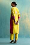 Shop_Shivani Bhargava_Yellow Handloom Chanderi Embroidered Aari V Neck Colorblock Kurta _at_Aza_Fashions