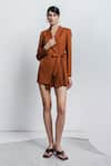 Buy_Zosia_Brown Banana Crepe Collared Neck Blazer Dress _at_Aza_Fashions