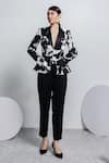 Buy_Zosia_Black Recycled Polyester Digital Print Collared Neck Peplum Top And Pant Set _at_Aza_Fashions