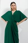 Zosia_Green Banana Polyester V Neck Kimono Draped Dress _Online_at_Aza_Fashions
