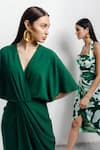 Buy_Zosia_Green Banana Polyester V Neck Kimono Draped Dress _Online_at_Aza_Fashions
