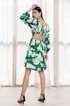 Shop_Zosia_Green Recycled Polyester Digital Print Sweetheart Neck Short Dress_at_Aza_Fashions