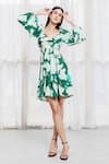 Zosia_Green Recycled Polyester Digital Print Sweetheart Neck Short Dress_Online_at_Aza_Fashions
