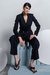 Shop_Zosia_Blue Banana Crepe Collared Neck Blazer And Pant Set _at_Aza_Fashions