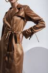 Buy_Zosia_Brown Twill Satin Collared Neck Lapel Midi Dress  _Online_at_Aza_Fashions