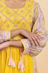 Buy_Pita Nila_Yellow Chanderi, Silk Organza Embroidery, Kira Floral Print Gathered Kurta Set _Online_at_Aza_Fashions