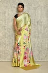 Buy_Khwaab by Sanjana Lakhani_Yellow Satin Floral Pattern Saree _at_Aza_Fashions