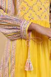 Shop_Pita Nila_Yellow Chanderi, Silk Organza Embroidery, Kira Floral Print Gathered Kurta Set _Online_at_Aza_Fashions